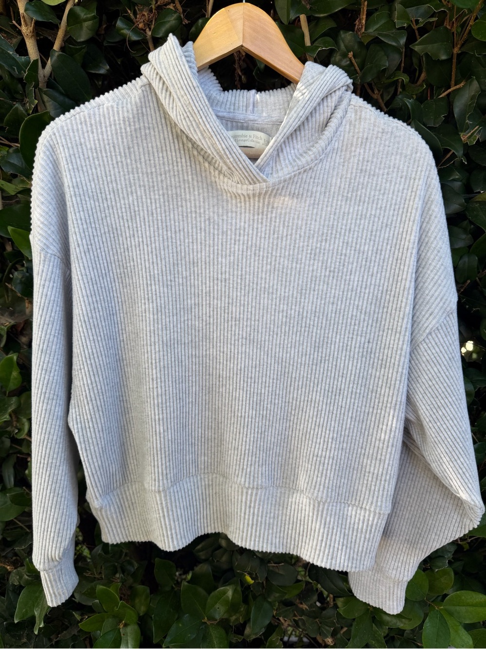 Abercrombie & Fitch Ribbed Hooded Sweater - Light Gray